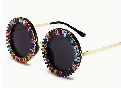 #ad Round fashion sunglasses bling Rhinestone rainbow colorful FAST Free Shipping