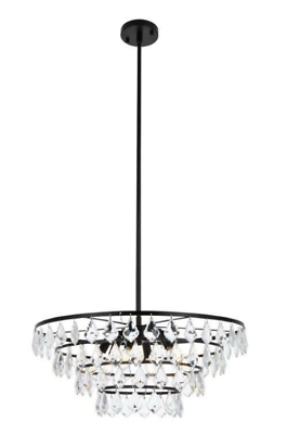 #ad French Pendant Crystal Black Chandelier Light Fixture Dining Room Lighting 24 in $390.00