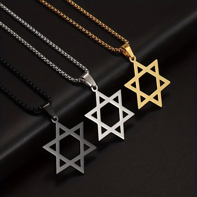 #ad Stainless Steel Star of David Necklace Religious Jewish Amulet