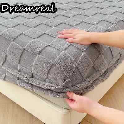 #ad Jacquard Velvet Fitted Sheet Plaid Style Bedsheets Mattress Cover Warm Protector