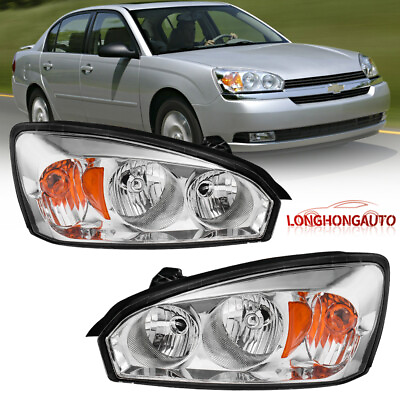 #ad For 2004 2008 Chevy Malibu Chrome Housing Clear Lens Headlights Pair Front Lamps