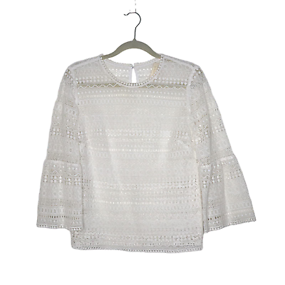#ad ETCETERA Crochet Lace Bell Sleeve Blouse Summer Boho Cotton in White Women#x27;s 4