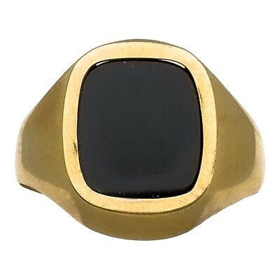 #ad 9ct Vintage Yellow Gold Rectangular Onyx Signet Ring Size K1 2 Hallmarked