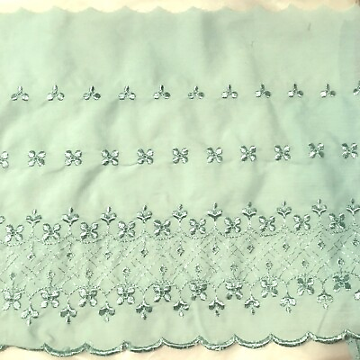 #ad Embroidered Scalloped Eyelet Lace Fabric Poly Cotton 10quot; Green Mint 5 yds V1
