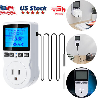 #ad Digital Thermostat Outlet Plug Temperature Controller Heating Cooling with Probe