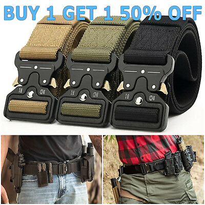 #ad MEN Casual Military Tactical Army Adjustable Quick Release Belts Pants Waistband $6.95