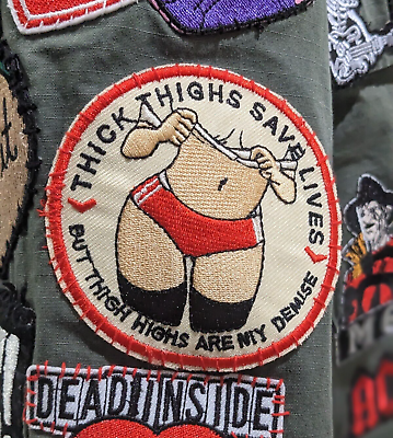 #ad Thick Thighs Save Lives Patch Sexy Meme Punk Goth Biker Embroidered Iron On 3.5quot;