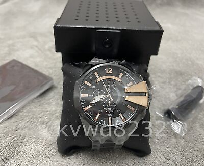 #ad New Diesel DZ4309 Mega Chief Black Dial Stainless Steel Chronograph Men#x27;s Watch