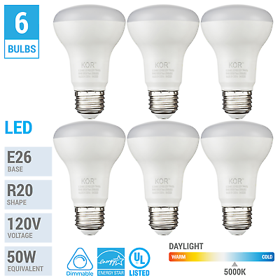 #ad 6 Pack BR20 R20 Flood Bulbs LED 7W 50W E26 Medium Base 5000K Daylight Dimmable