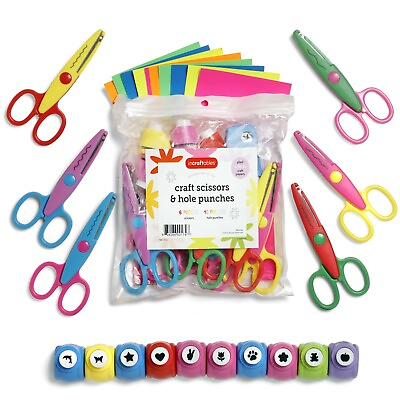 #ad Pattern Edge Craft Scissors 6pcs with 10pcs Hole Punches amp; 10pcs Colorful Papers