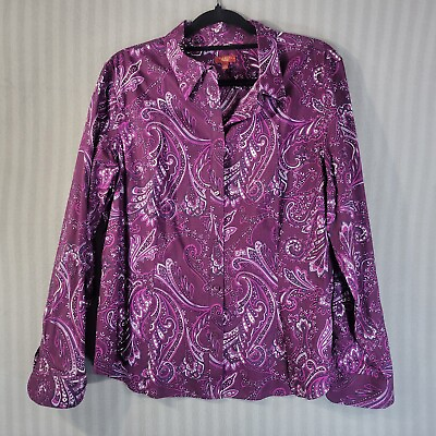 #ad talbots womens top size 18 purple paisley long sleeve button front blouse career