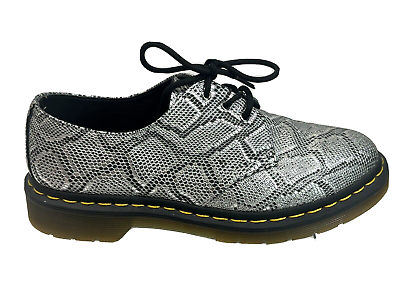 #ad Dr. Martens Womens Silver Metallic Snake Oxford Shoes Size 8 Vegan V 1461 MET