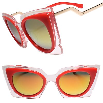 #ad Designer Stylish Fancy Eclectic Womens Chic Cat Eye Sunglasses Red Mirrored Lens