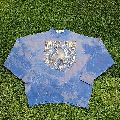 #ad Vintage 1995 NFL Detroit Lions Sweatshirt L Short 22x25 Faded Blue Upcycled USA