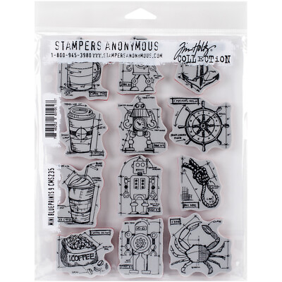 #ad Stampers Anonymous Tim Holtz Cling Stamps 7quot;X8.5quot; Mini Blueprints #9