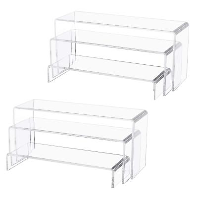 #ad 6 PC Large Clear Acrylic Display Risers Shelf Showcase Fixtures for Jewelry ... $24.04