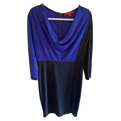 #ad Narciso Rodriguez Purple Black 3 4 Sleeve Stretchy Dress Draped Neckline Size L