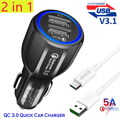 #ad Fast Car Charger Adapter Dual USBCharging Cable For Samsung Note 10 S9 S10 Plus $11.99