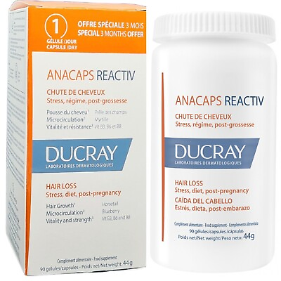 #ad Ducray Anacaps Reactiv Food Supplement Hair and Nails 90 capsules 3 month supply