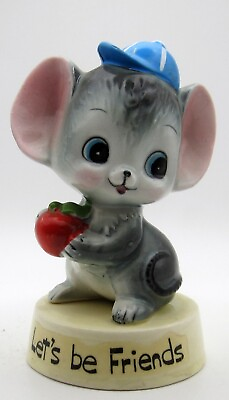 #ad Anthropomorphic Ceramic Mouse Let#x27;s Be Friends Japan Vintage Figurine