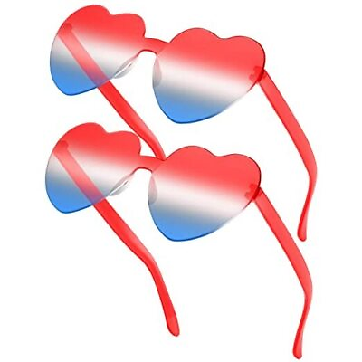 #ad 2PCS Heart Sunglasses for Fashion Party Queen Style Rimless Heart Tri color