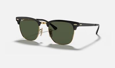 #ad Ray Ban Clubmaster Metal Black On Gold Green Polarized G 15 51 mm Sunglasses