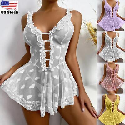 #ad Sexy Womens Lace Babydoll Nightdress Lady Lingerie Underwear Sleepwear Plus Size