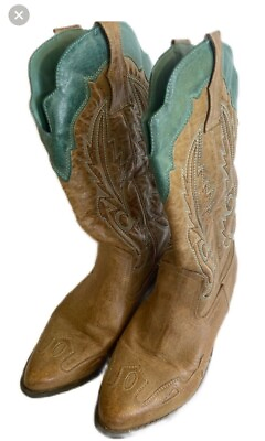 #ad Coconuts Women Boots Size 10M Tan teal Cimmaron Soft Faux Leather Cowboy