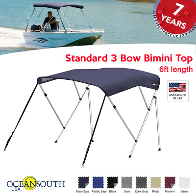 #ad Oceansouth Standard BIMINI TOP 3 Bow Boat Cover 6ft Long With Rear Poles