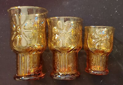#ad Libbey Amber Country Garden Daisy Iced Tea Drinking Glass Set Of 3