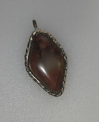 #ad Antique Hand Made Agate Sterling Silver Pendant Stamped OD sterling MW