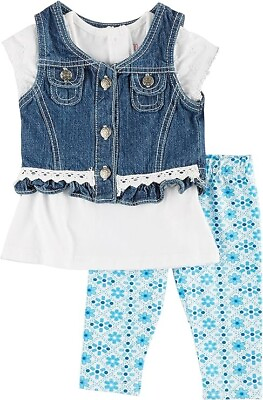 #ad Nannette Baby Girls 3 Pc. Denim Vest Top amp; Leggings Set Blue 12 Months