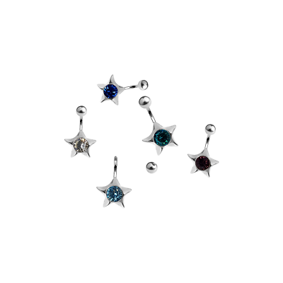 #ad Star with Large CZ Gem Belly Navel Ring Solid Titanium implant Grade 14g