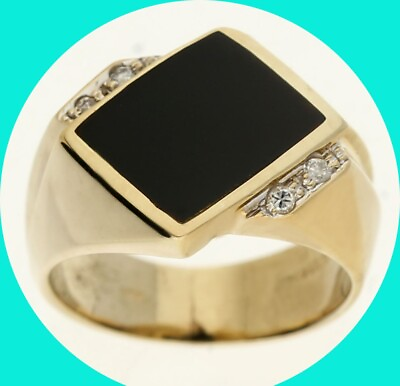 #ad Mens Diamond Onyx Ring .05CT 11.5 x 9MM 14K Yellow Gold Size 7 1 4