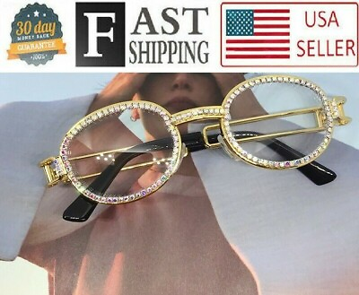 #ad Men Diamond Clear Glasses Sunglasses Quavo Round Small Iced Hip hop Fashion NEW