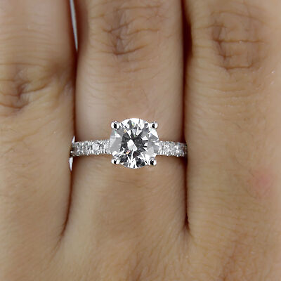 #ad 0.93 CT Classic Round Cut Diamond Engagement Ring 14K White Gold H I1