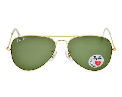 #ad Ray Ban RB3025 Aviator Classic Gold Polarized Green 58mm Sunglasses