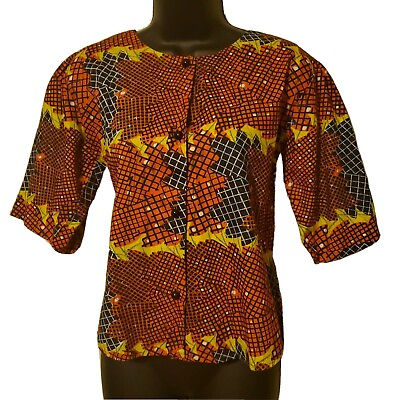 #ad African Women Vintage Style Button Up Blouse Dashiki Ankara Print
