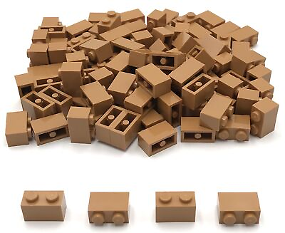 #ad Lego 100 New Medium Nougat Bricks 1 x 2 Studs Building Blocks Pieces