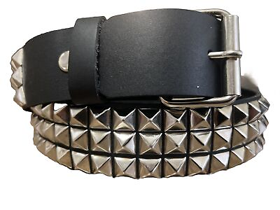 #ad manzoor USA Black Studded Leather Belt 3 Row 1 4quot; pyramid Xl