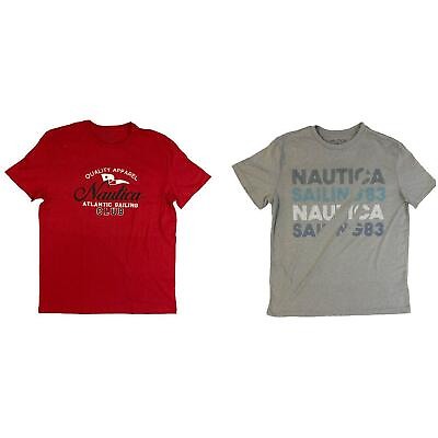 #ad Nautica Mens Crewneck Graphic Ribbed Collar Cotton T Shirt