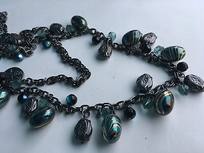 #ad vintage estate black aurora bead strand necklace
