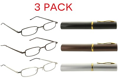 #ad 3 Pack Metal Reading Glasses Readers with Tube Case for Men and Women