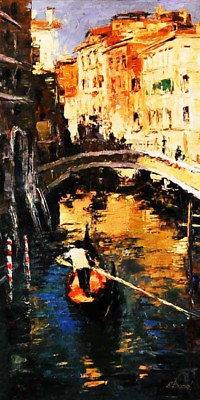 #ad The Lone Gondolier by Elena Bond Hand Embellished Giclee on Canvas UNFRAMED
