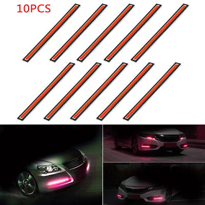 #ad 10Pcs Red LED Strip DRL Daytime Running Light Fog COB Car Lamp Day Driving 12V