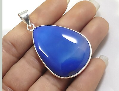 #ad Blue Banded Agate Gemstone Handmade Fashion Jewelry Silver Pendant P 667