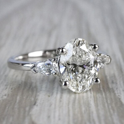#ad Three Stone 4.20 Carat G VS1 Oval Cut Lab Created Diamond Engagement Ring 14k