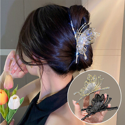 #ad Metal Butterfly Hair Clip Rhinestone Hair Accessories Ponytail Hairpin Headwear