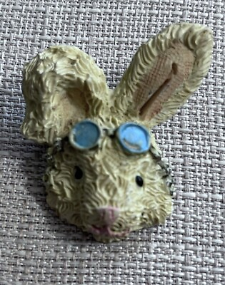 #ad Cool Vtg. Bunny Rabbit Wearing Goggles Sunglasses Brooch Pin Resin