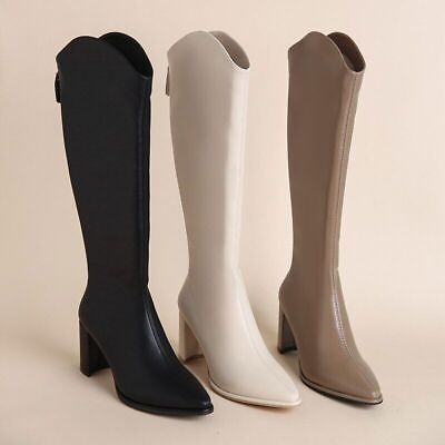 #ad Plus Size Women Boots Zipper Thick High Heels Thick High Heels Knee High Boots